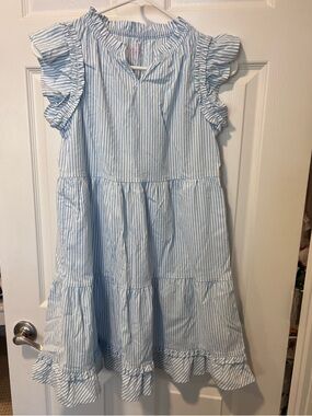 Vineyard Vines Light Blue & White Striped Ruffle Sleeve Dress